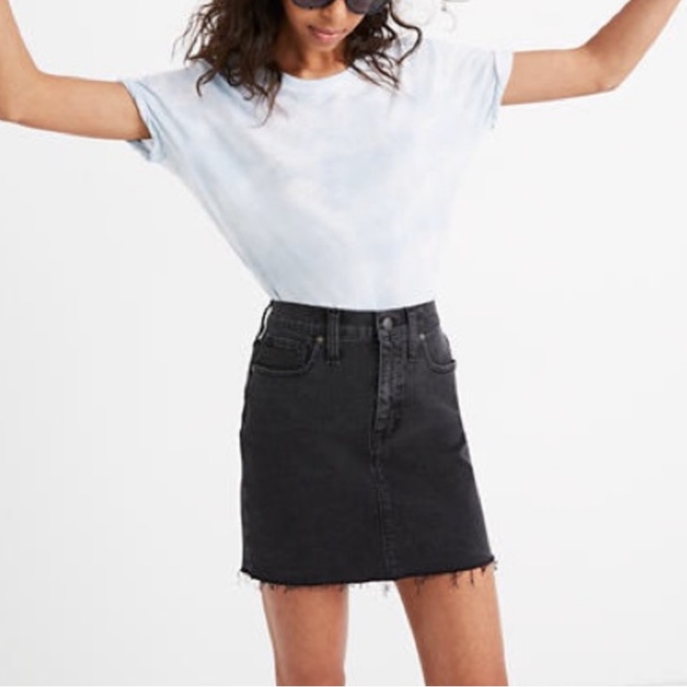 Madewell Black Faded denim Stretch Denim Straight Mini Skirt in Lunar